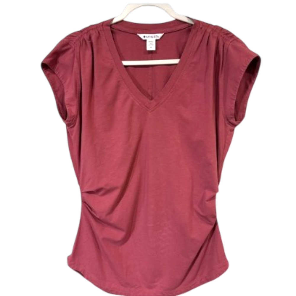 Athleta Women's V-neck Ruched Side Short Sleeve Top Pink XS 00-2